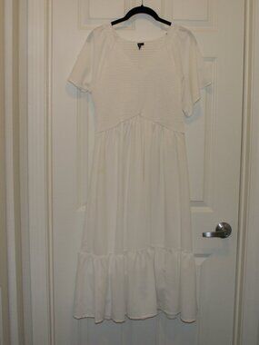 White Midi Dress with Ruffle Bottom